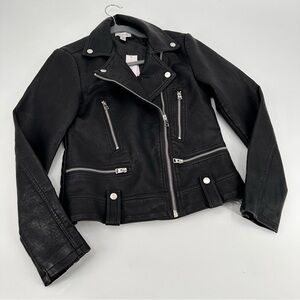 Topshop Black Moto Faux Leather Jacket Size Small 2 NEW